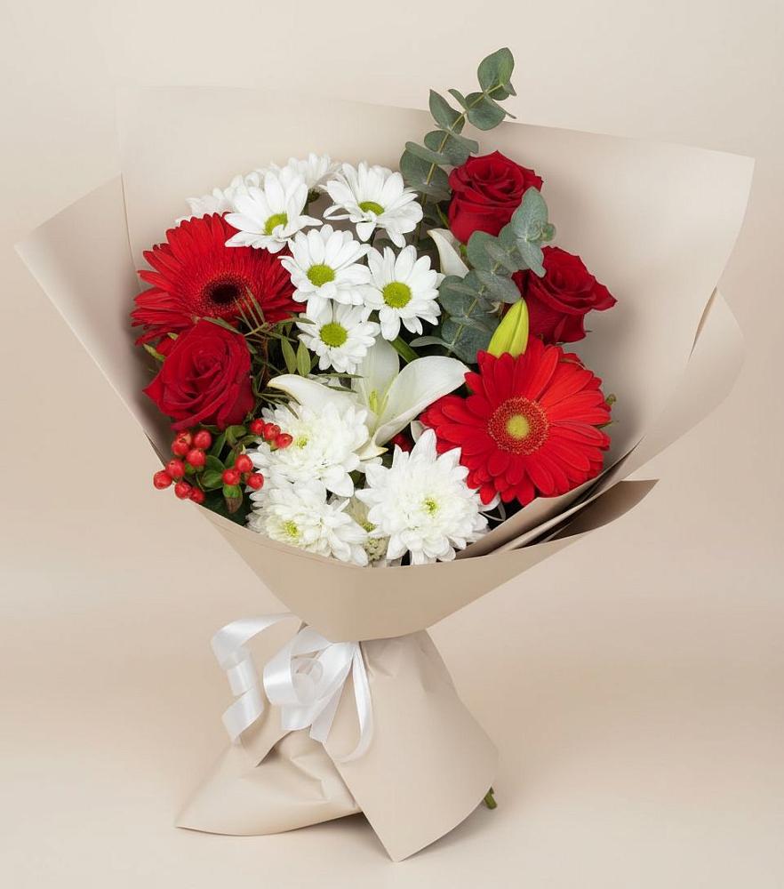 Букет цветов из: Розы, Хризантемы, Герберы и Лилии в Хоринске